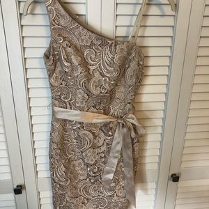 Adrianna Papell one shoulder lace sheath dress